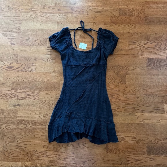 NWT Free People Elle Mini Dress Endless Summer Square Neck Puff Sleeve Black S - Picture 2 of 7